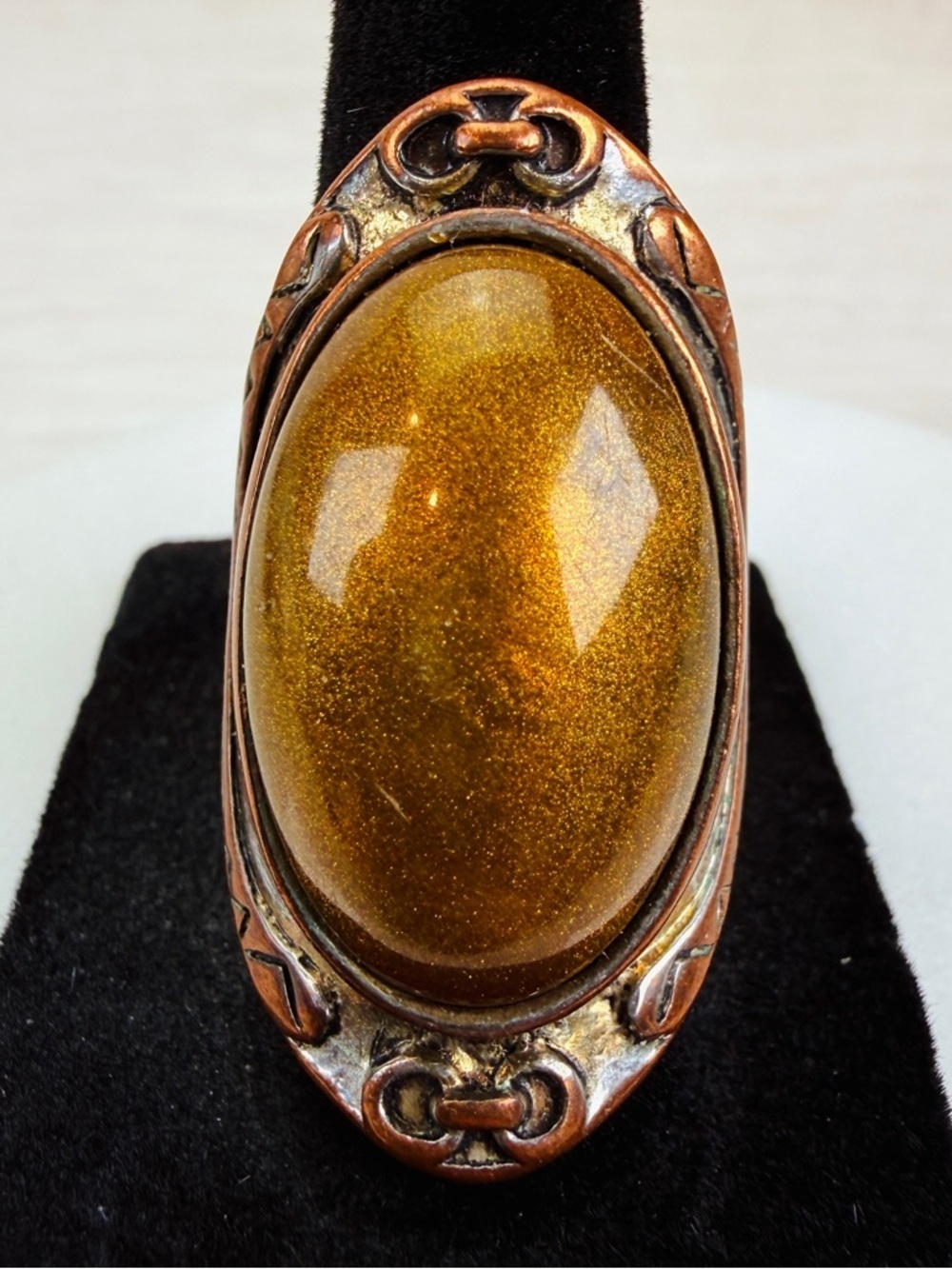 Vintage bohemian chic weightrd, aged metal statement ring, size 7 1/2
